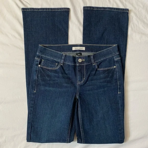 WHBM Women's Dark Blue Bootcut Flare Jeans with Floral Embroidery, Size 6 28" - Picture 2 of 8